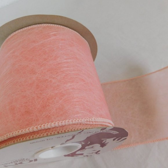 Peach MW Vista Lion Ribbon Sheer Wired 3-15/16" x 15 Yards NOS Polyester Easter - Picture 1 of 8